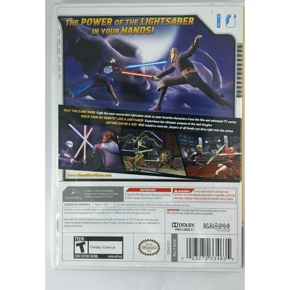 Nintendo Wii Video Game - Star Wars: The Clone‎ Wars-Lightsaber Duels-rated Teen